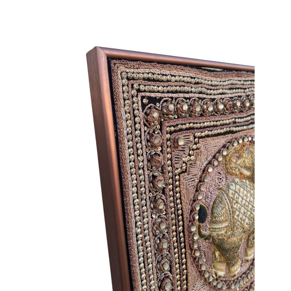 Vtg Burmese Thai Kalaga Tapestry Wall Art Elephant Peacock Lion Beaded 54” Large - Picture 8 of 16